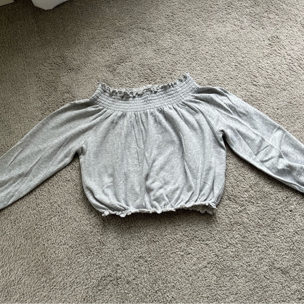 Garage Gray Off-Shoulder Sweatshirt